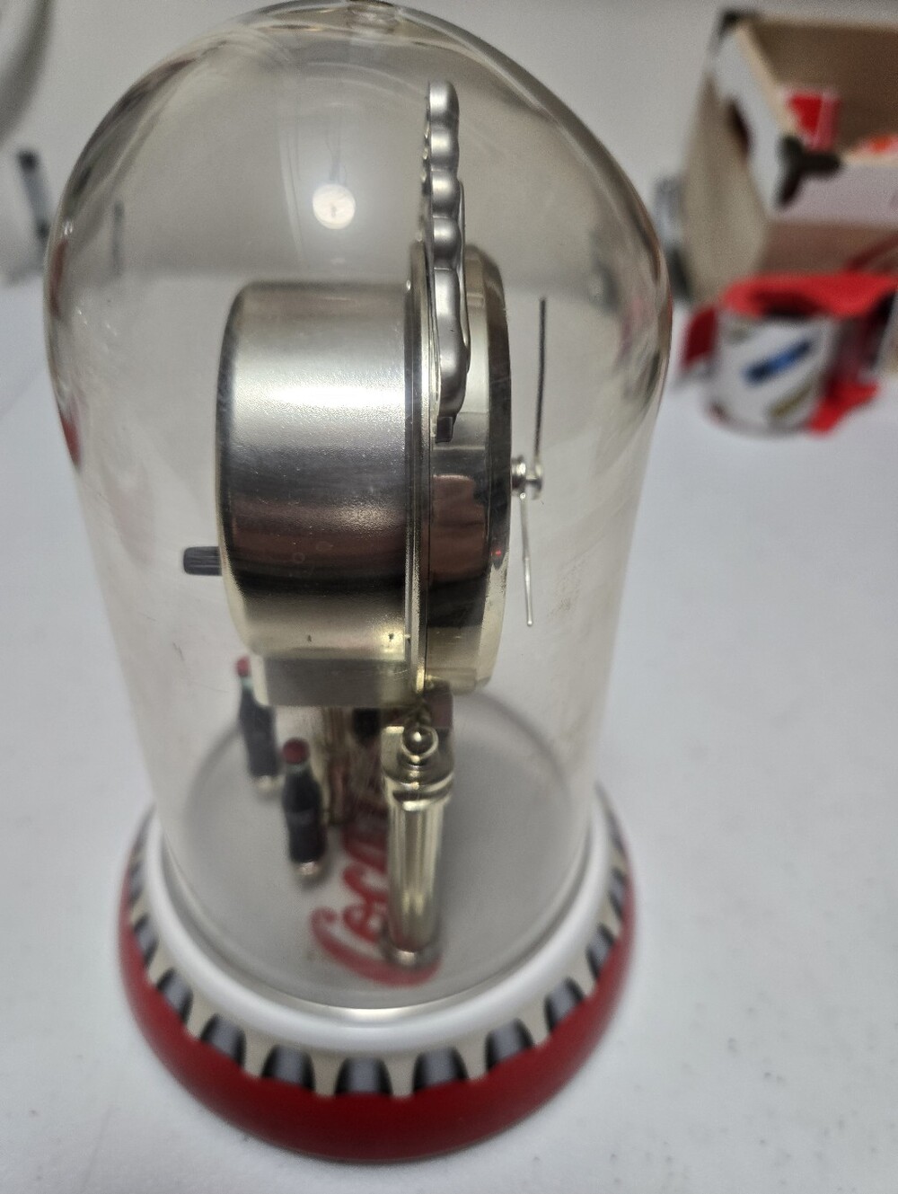 Collectible 7.5"H 2001 Coca-Cola Anniversary Pendulum Dome Clock Working Cond. - Picture 2 of 7
